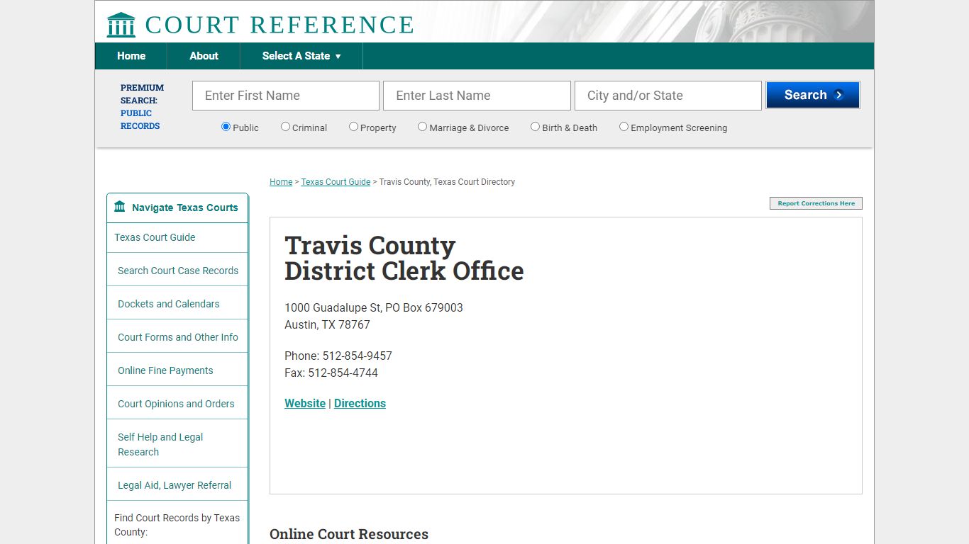 Travis County District Clerk Office - Court Records Directory